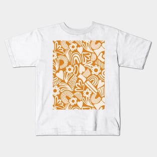 Tween spirit abstract flowers and rainbows in mustard yellow Kids T-Shirt